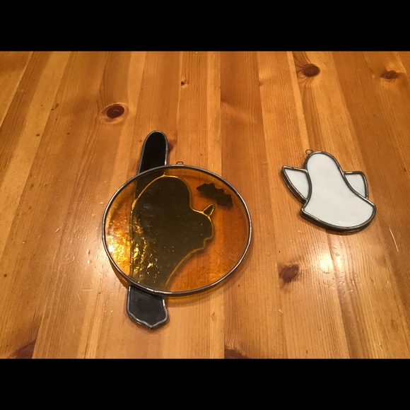 VINTAGE HALLOWEEN STAINED GLASS SUNCATCHERS SIGNED - Picture 5 of 8